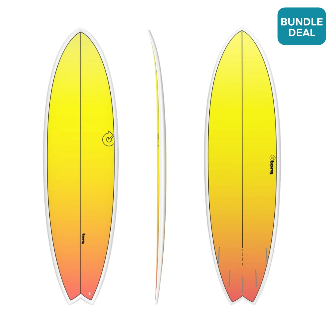 Torq TET ModFish Surfboard Yellow Orange Retro Fade