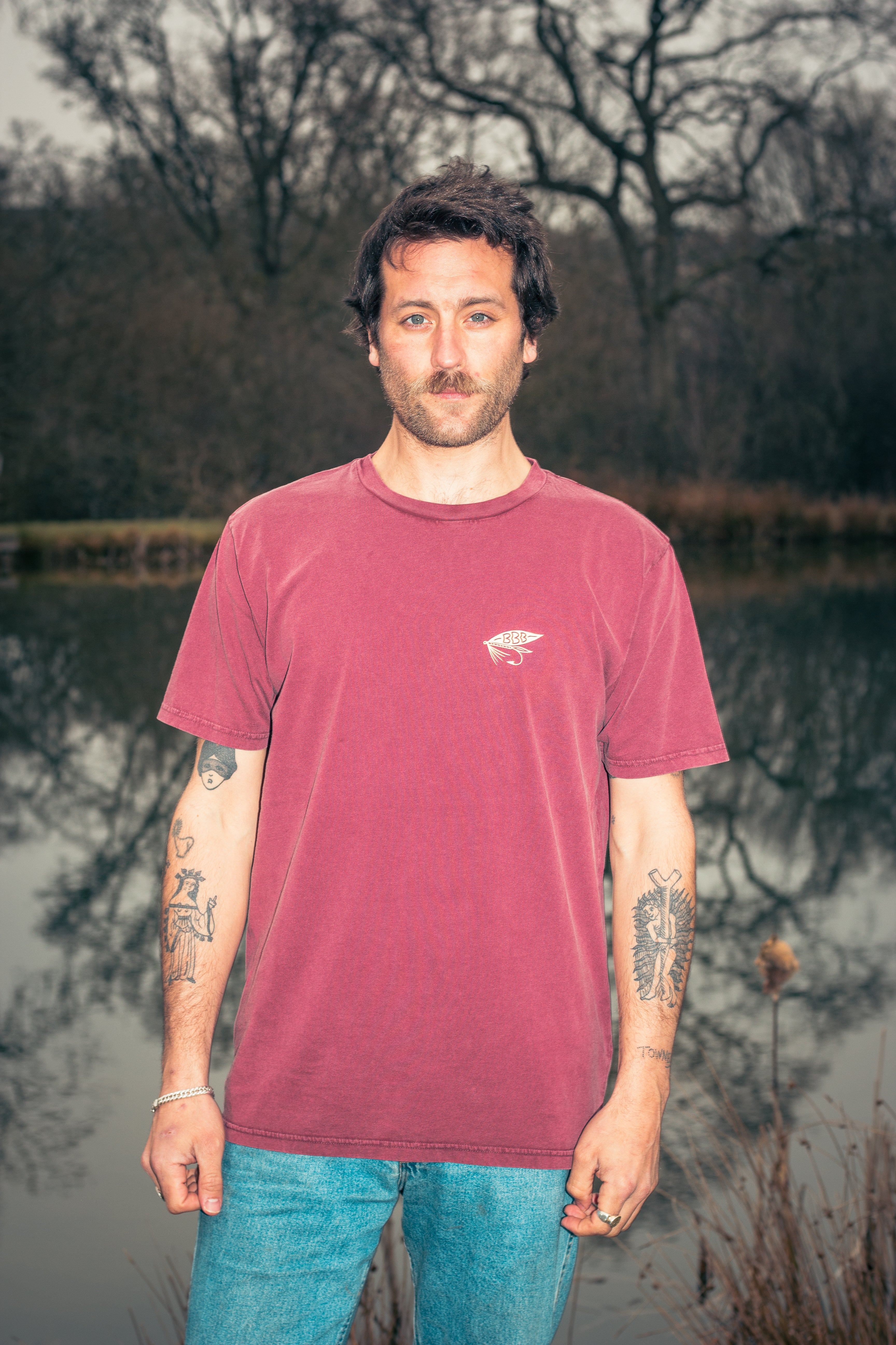 BamBooBay Fly Fisherman T-Shirt Stone Wash Burgundy