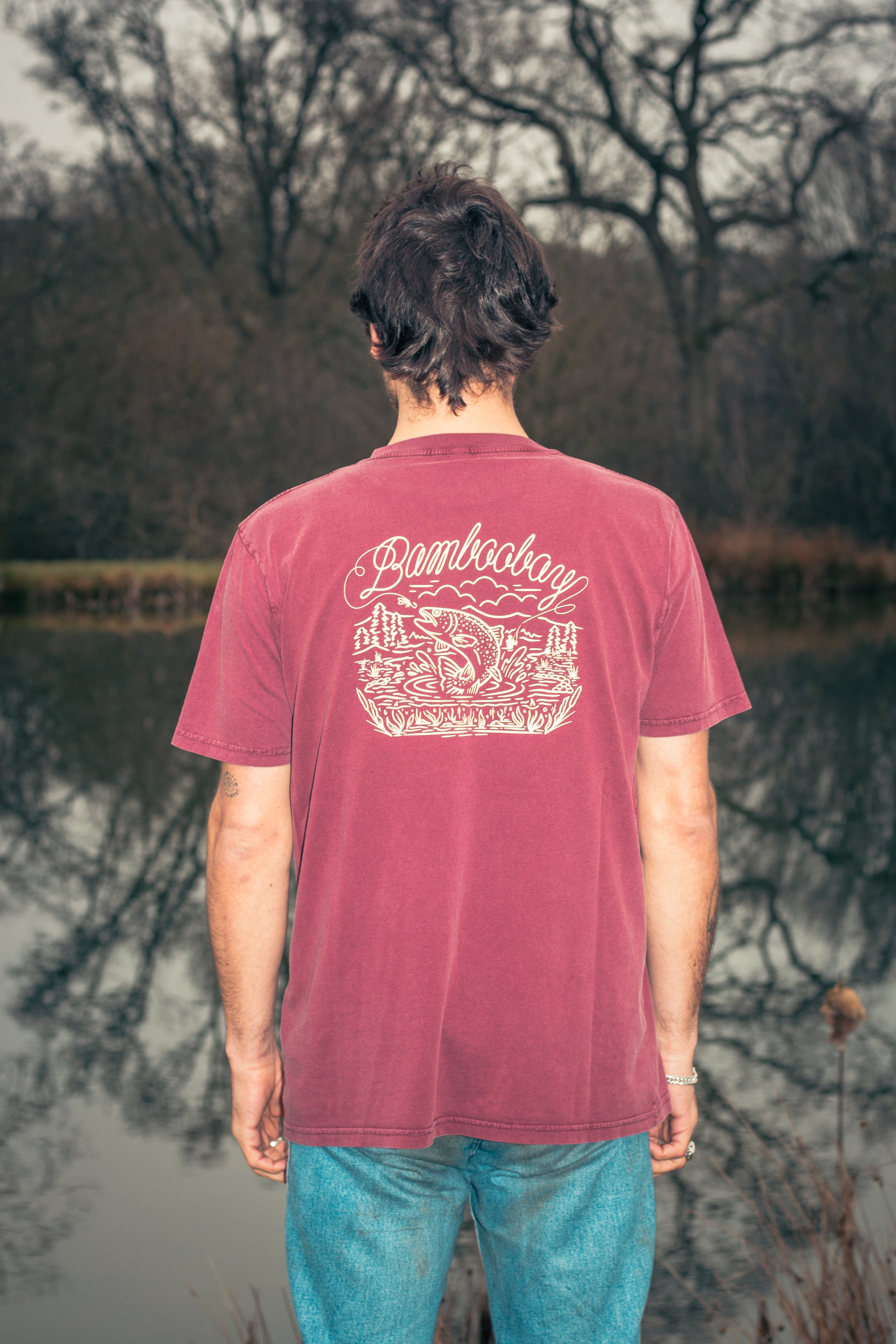 BamBooBay Fly Fisherman T-Shirt Stone Wash Burgundy